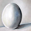 Eier auf weißem Tischtuch 1: Straußenei | Öl | 2006 | Irmingard Gebert